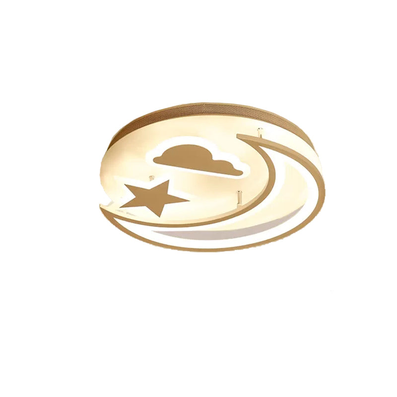 White Metal Moon And Star Flush Ceiling Light For Kid’s Cartoon Bedroom