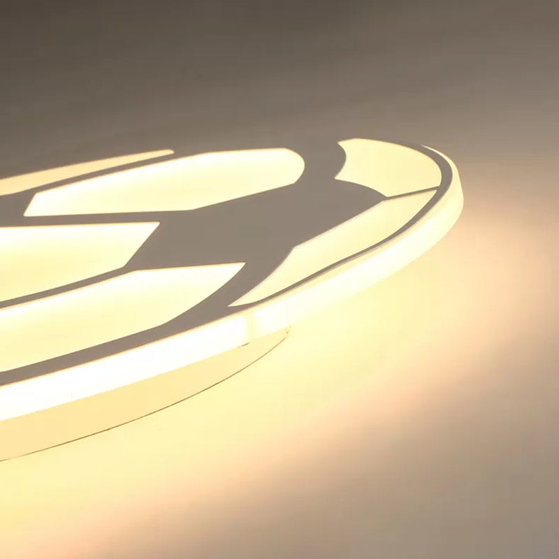 Sleek White Flush Mount Soccer Ceiling Light For Kids Bedroom