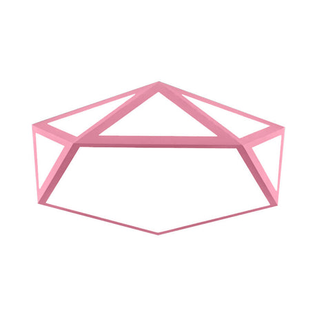 Kid Bedroom Macaron Acrylic Pentagon Ceiling Light With Metal Guard - Space-Saving Loft Mount