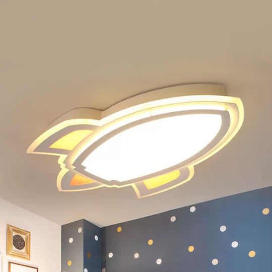 Modern White Flush Mount Spaceship Ceiling Light For Game Rooms