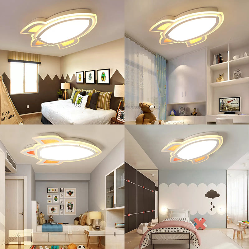 Modern White Flush Mount Spaceship Ceiling Light For Game Rooms