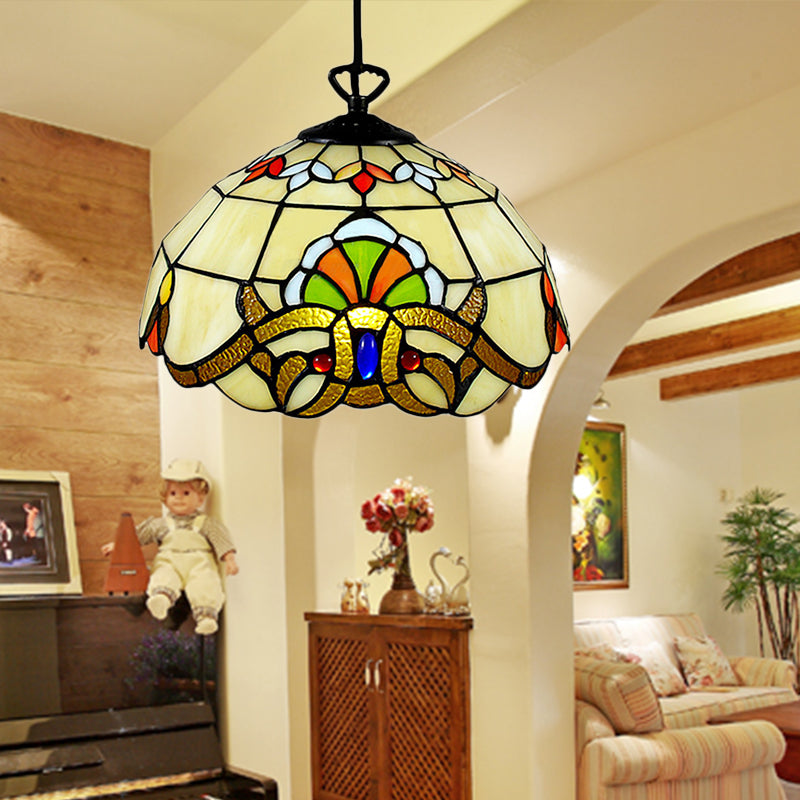 Adjustable Victorian Pendant Lighting With Stained Glass Floral Shades For Kitchen Island