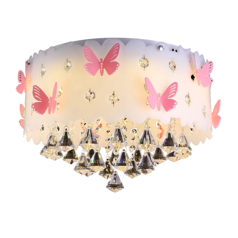Sparkling Pink Butterfly Ceiling Lamp For Girls’ Bedroom - Decorative Flush Mount With Glittering