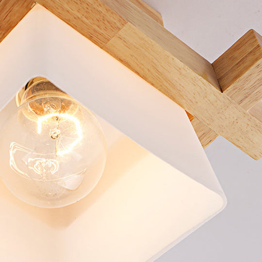 Trapezoid Opal Glass Pendant Light With Wood Deco – Japanese Style Ceiling Lamp For Bedroom