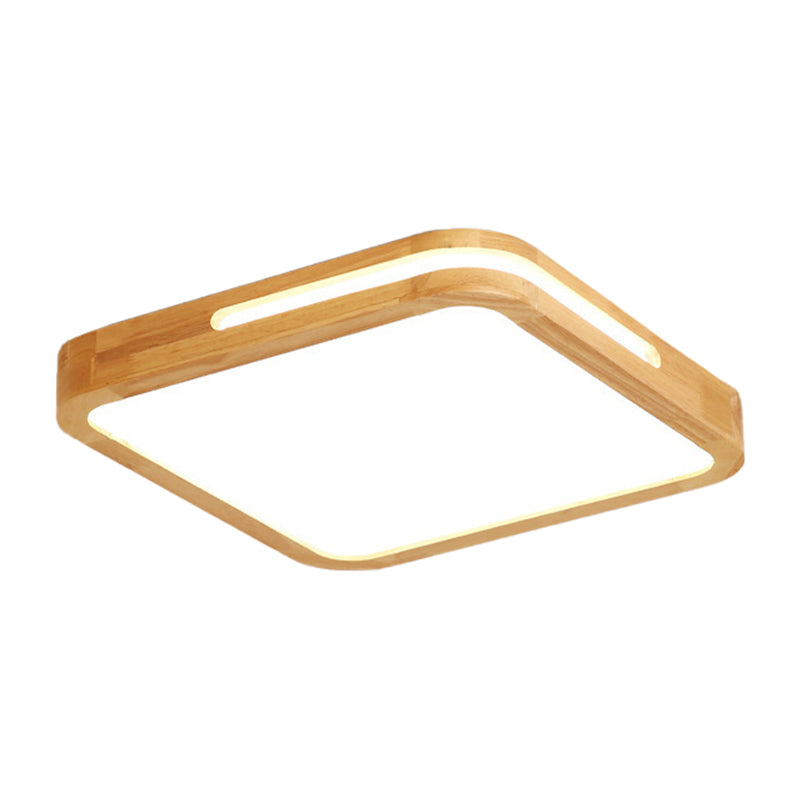 Japanese Style Wood And Acrylic Led Square Flush Ceiling Lamp In Beige - 16/19.5 Wide