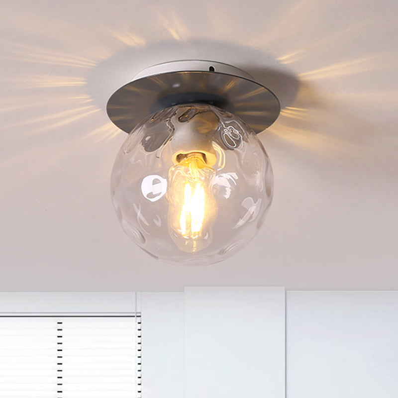 Nordic 1 Head Orb Light Fixture With Clear Hammered Glass Shade - Stylish Gray/White/Green/Wood