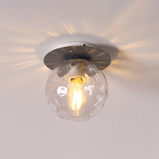 Nordic 1 Head Orb Light Fixture With Clear Hammered Glass Shade - Stylish Gray/White/Green/Wood