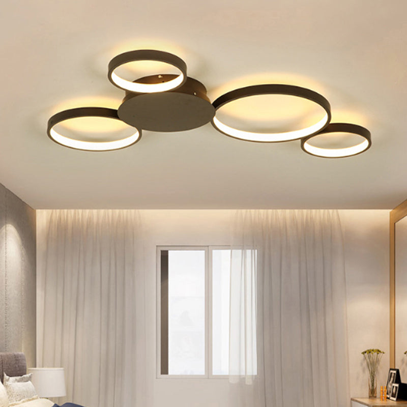 33.5’ - 47’ Wide White/Brown Ring Light Led Ceiling Flush Mount Lamp In Warm/White/Natural