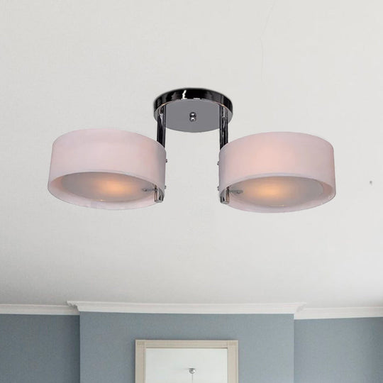Semi Flush Ceiling Light Fixture - Stunning Drum Acrylic Shade 1/2/3 Lights Modern Silver Design