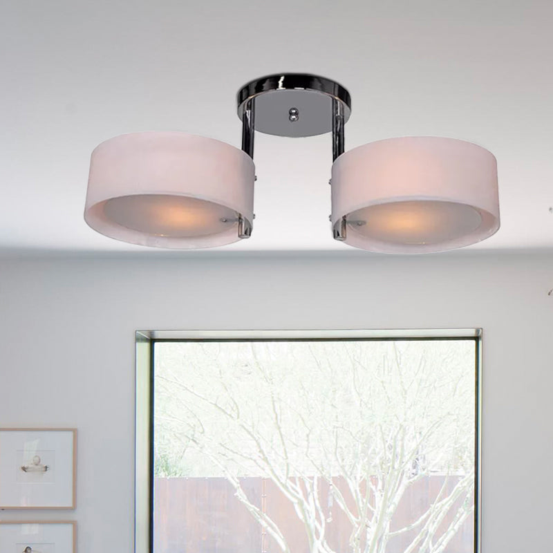 Semi Flush Ceiling Light Fixture - Stunning Drum Acrylic Shade 1/2/3 Lights Modern Silver Design