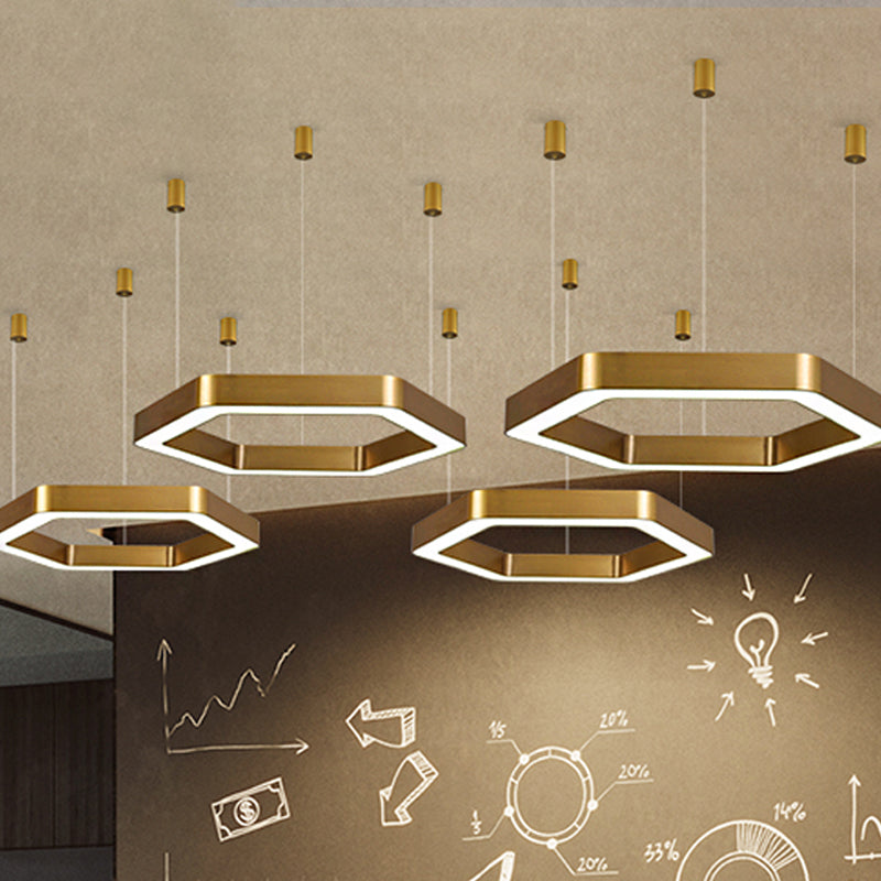 Modern Hexagon Metal Suspension Lamp - 16/23.5 Wide Led Gold Pendant Light For Living Room A/B