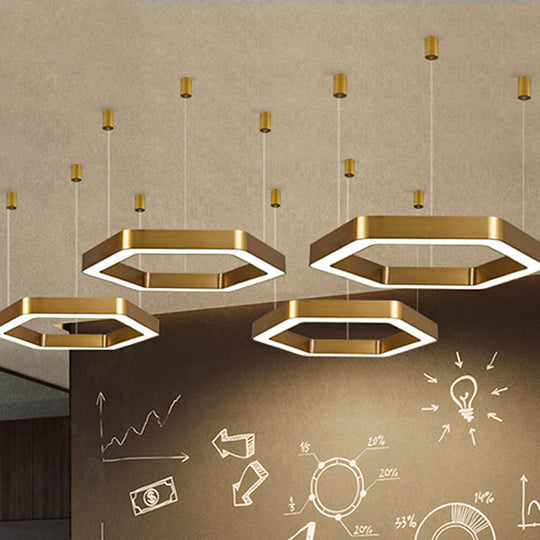 Modern Hexagon Metal Suspension Lamp - 16/23.5 Wide Led Gold Pendant Light For Living Room A/B