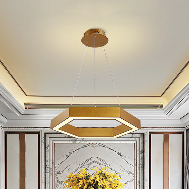 Modern Hexagon Metal Suspension Lamp - 16’/23.5’W Led Pendant Light Gold Finish Living Room