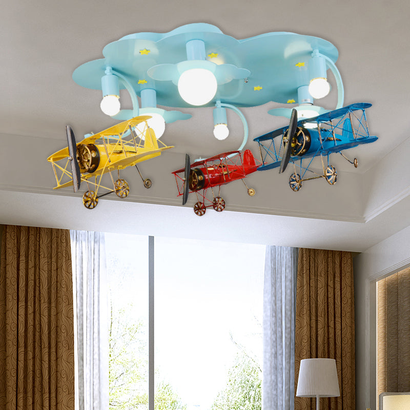 Contemporary Cloud & Glider Semi Flush Mount Ceiling Light For Kindergarten