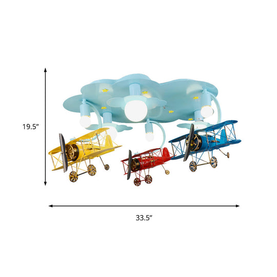 Contemporary Cloud & Glider Semi Flush Mount Ceiling Light For Kindergarten