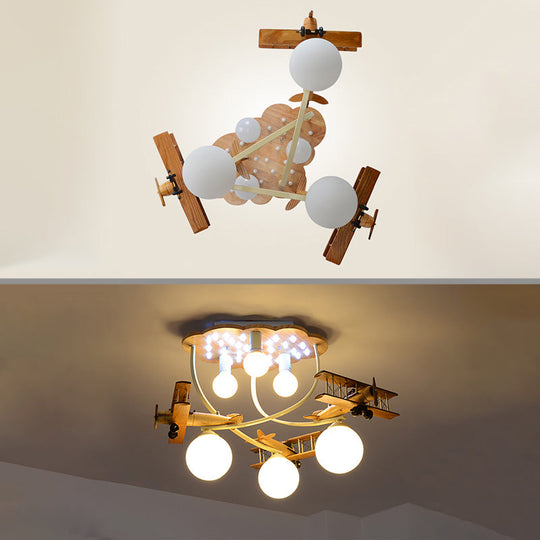 Contemporary Cloud & Glider Semi Flush Mount Ceiling Light For Kindergarten
