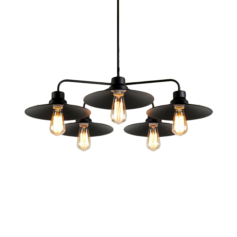 Industrial Round Black Chandelier Pendant Light Vintage Style Metallic Finish with Hanging Rod 3/5 Lights