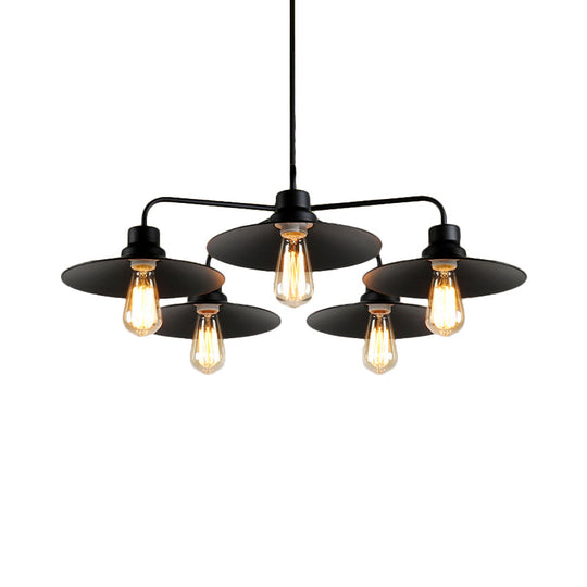 Industrial Round Black Chandelier Pendant Light Vintage Style Metallic Finish with Hanging Rod 3/5 Lights