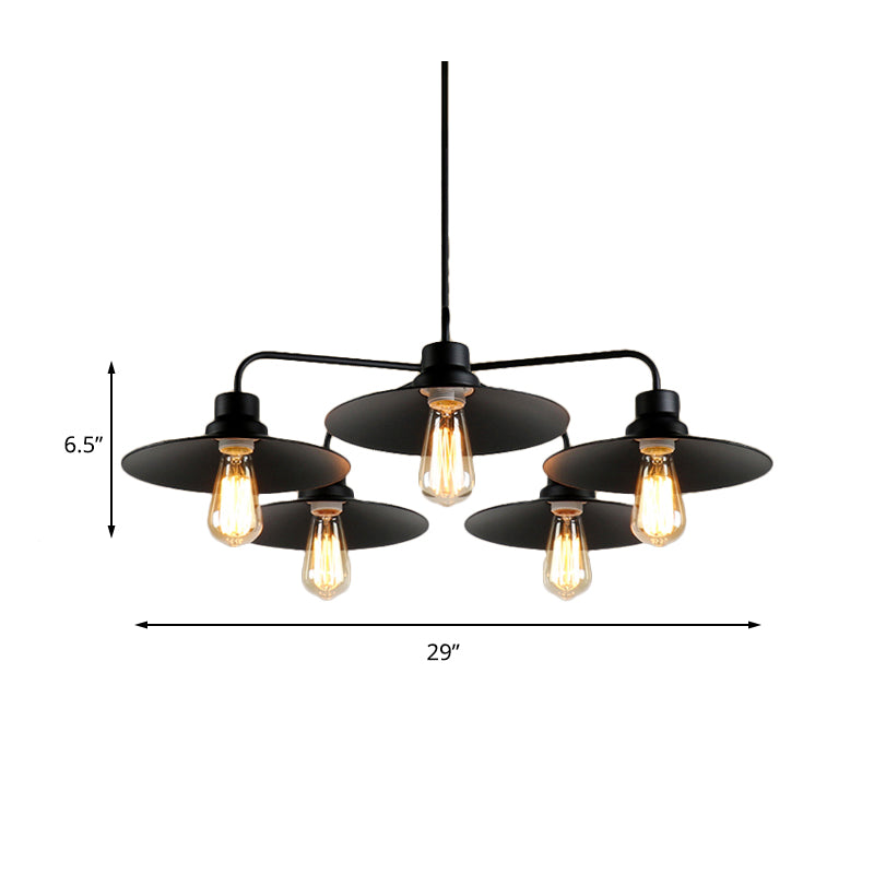 Industrial Round Black Chandelier Pendant Light Vintage Style Metallic Finish with Hanging Rod 3/5 Lights