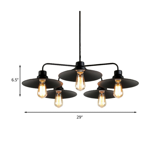 Industrial Round Black Chandelier Pendant Light Vintage Style Metallic Finish with Hanging Rod 3/5 Lights