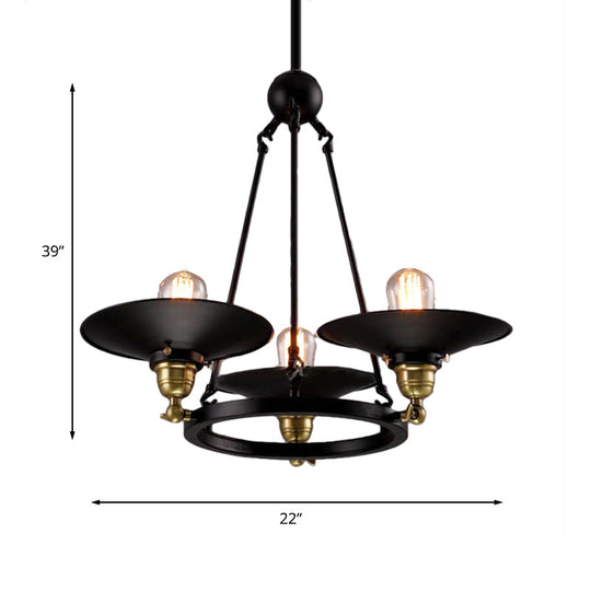 Vintage Style Metal Ring Chandelier With Flared Shade - 3/6 Lights Dining Table Pendant Lighting In