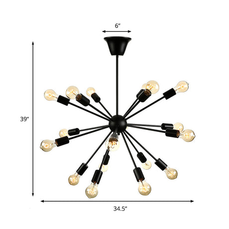 Sputnik Vintage Style Black Metal Chandelier: Multi-Light Pendant For Dining Room