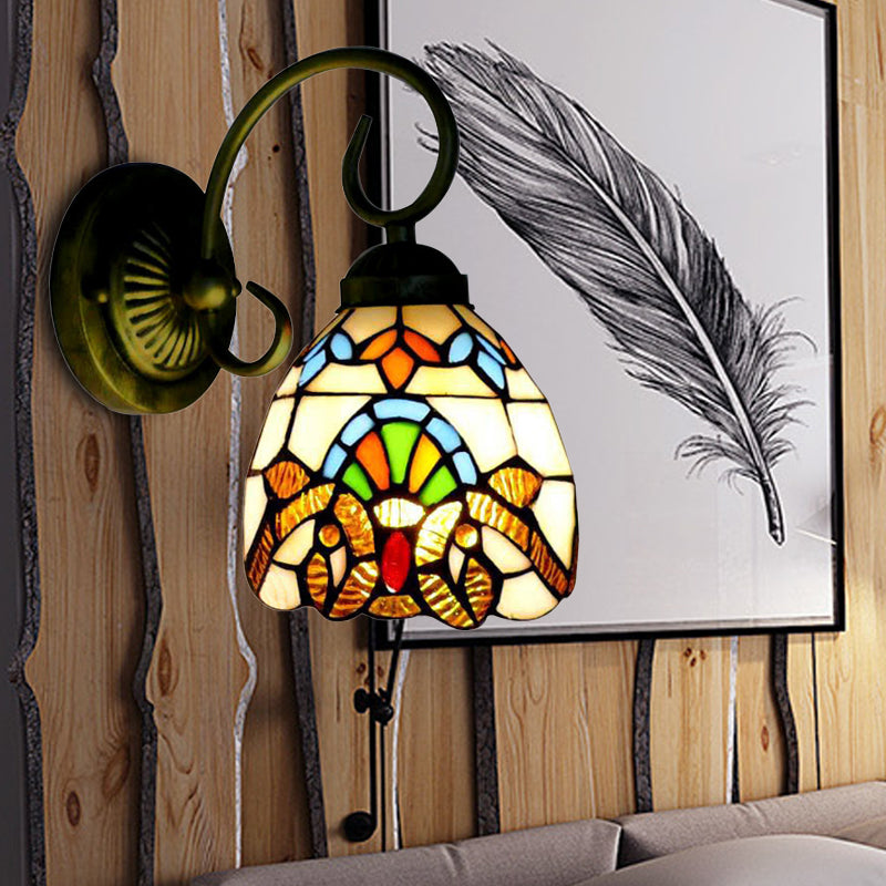 Victorian Style Dome Wall Sconce With Blue/Brown Glass Shade & Brass Finish