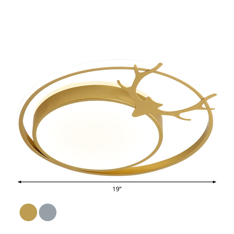 Modern Led Flush Mount Ceiling Light - Grey/Gold With Antler Design