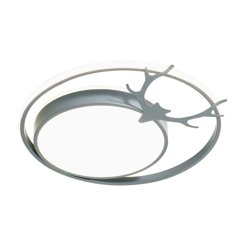 Modern Led Flush Mount Ceiling Light - Grey/Gold With Antler Design