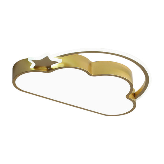 Cloud & Star Led Ceiling Light For Kids Bedroom - Simple Pink/Gold Design