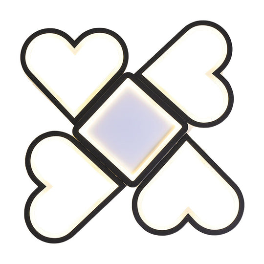 Contemporary Black/Pink Led Nursery Flush Mount Lamp With Heart - Shaped Acrylic Shade