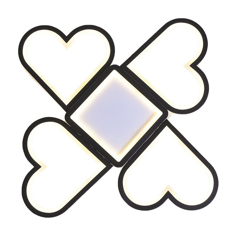 Contemporary Black/Pink Led Nursery Flush Mount Lamp With Heart-Shaped Acrylic Shade