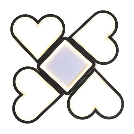 Contemporary Black/Pink Led Nursery Flush Mount Lamp With Heart-Shaped Acrylic Shade