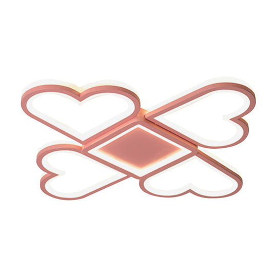 Contemporary Black/Pink Led Nursery Flush Mount Lamp With Heart - Shaped Acrylic Shade