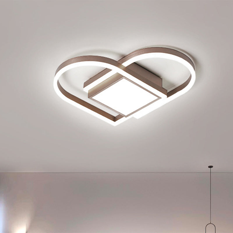 Gold/Coffee Acrylic Led Nordic Flush Mount Ceiling Light With Loving Heart Design - Warm/White
