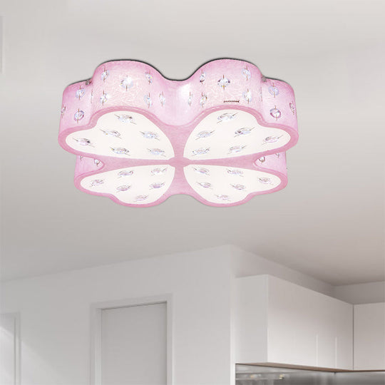 Kid’s Led Pink Flower Ceiling Light With Crystal Deco