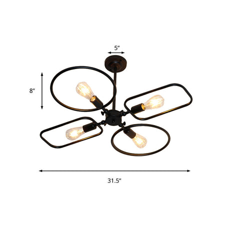 Modern 4-Light Black Metal Ceiling Mount Lamp For Living Room