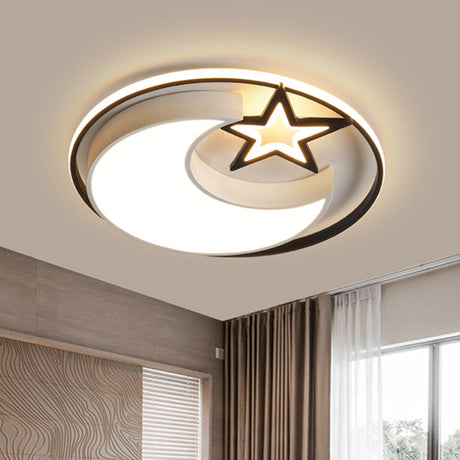 Contemporary Moon And Star Led Flush Light In Black - Ceiling Mounted For Bedroom