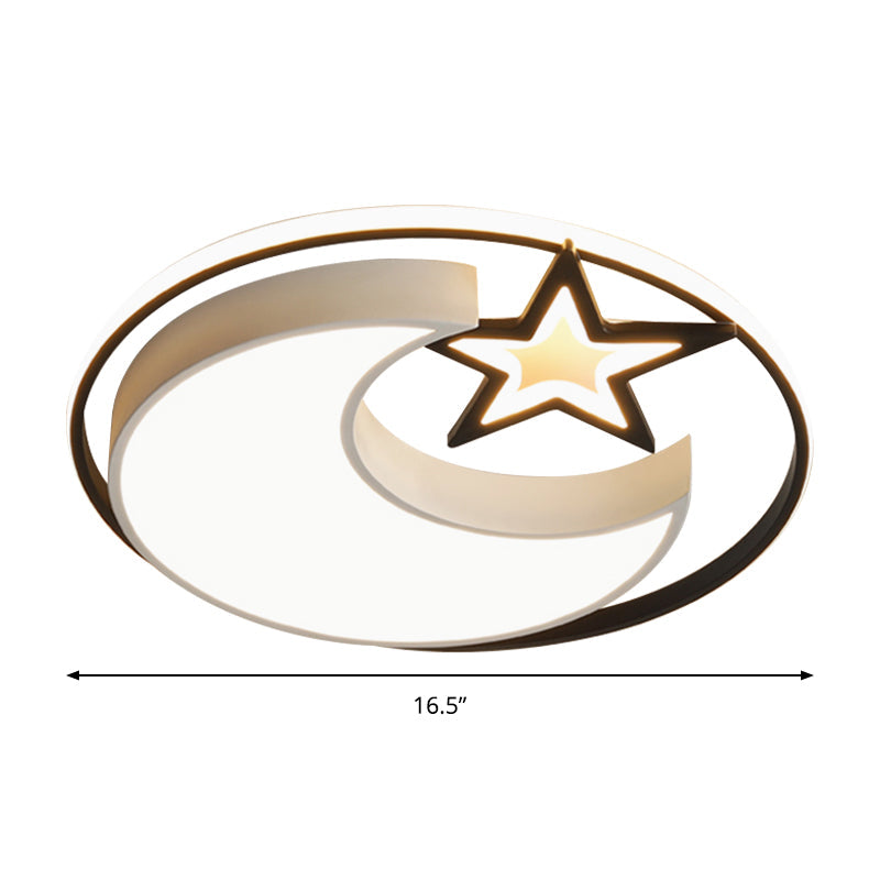 Contemporary Moon And Star Led Flush Light In Black - Ceiling Mounted For Bedroom