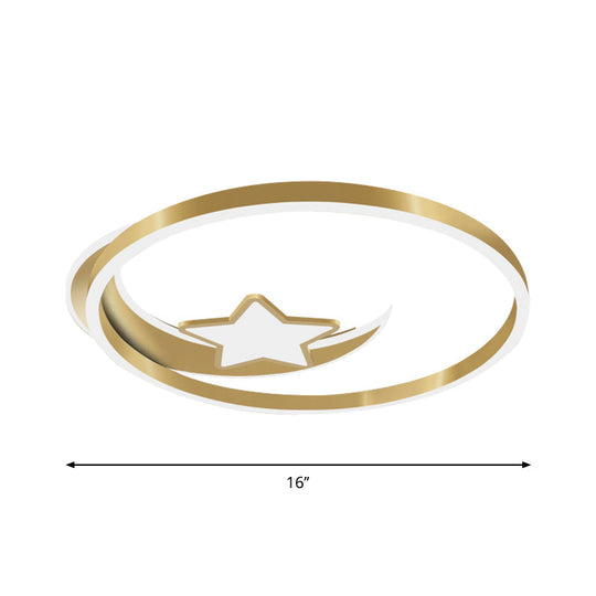 Nordic Led Gold Crescent And Star Ceiling Light With Acrylic Shade - Flush Mount Fixture