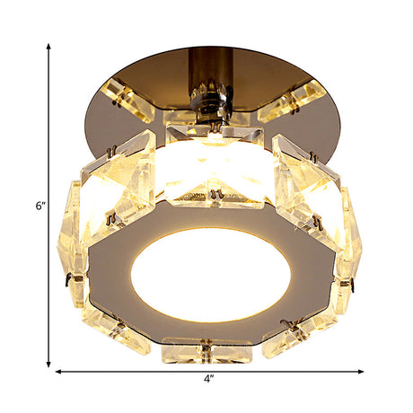 Modern Chrome Led Crystal Block Semi Mount Ceiling Light Fixture - Warm/White Lighting