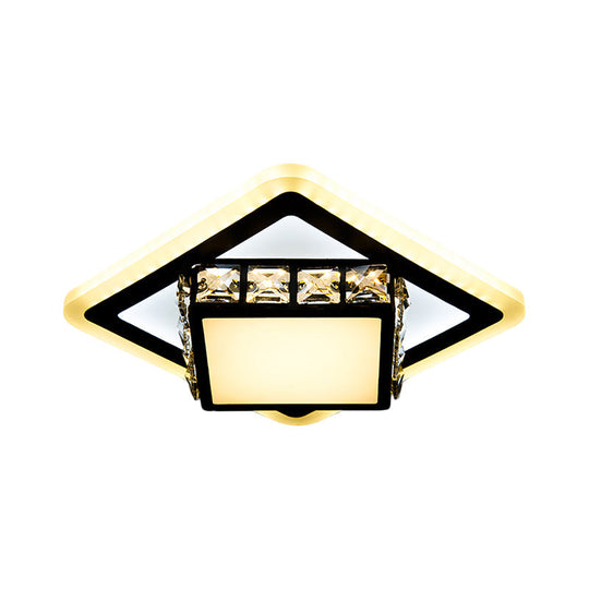 Black Crystal Block Led Flush Mount Ceiling Light For Doorway - Round/Square Simplicity