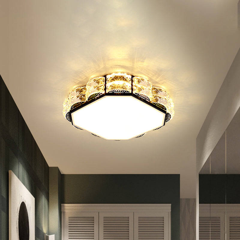 Minimalist Crystal Led Flush Lamp In Black/White