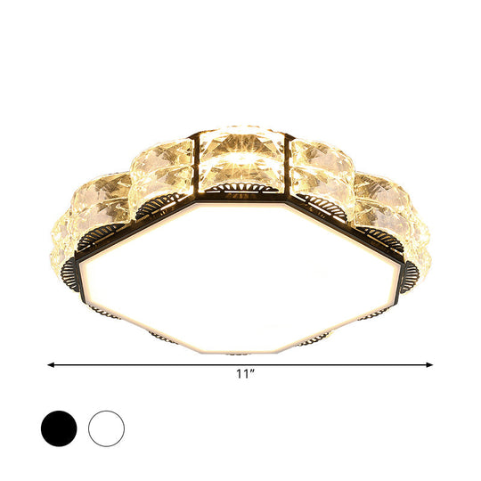 Minimalist Crystal Led Flush Lamp In Black/White