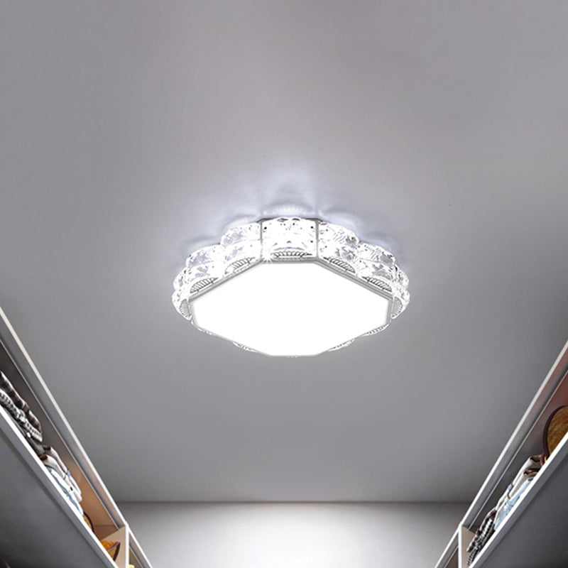 Minimalist Crystal Led Flush Lamp In Black/White