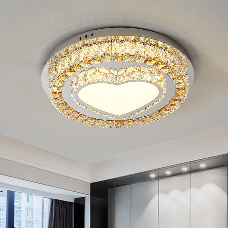 Modern Led Chrome Ceiling Light With Crystal Block Shade For Bedroom / B