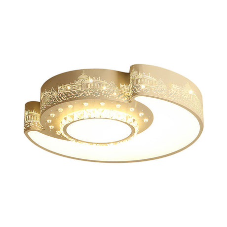 Led Moon Ceiling Light With Crystal Shade - Minimalist Design
