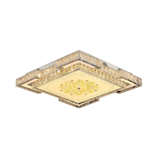 Minimalist Crystal Led Flush Mount Ceiling Fixture In Chrome’ Or ’Faceted Chrome