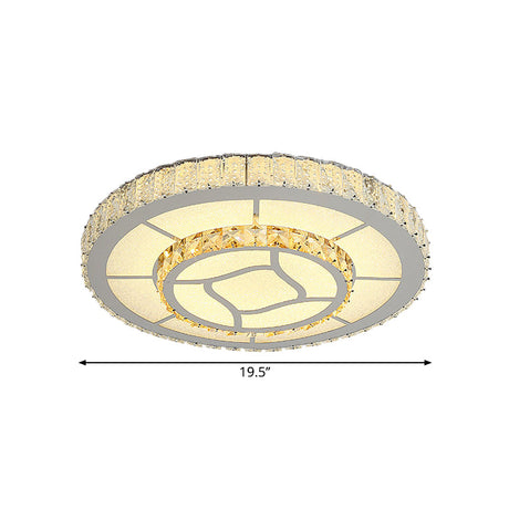 Simplicity Led Round Crystal Block Ceiling Light - Chrome Flush Mount Fixture