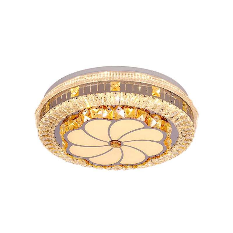 Modern Led Chrome Ceiling Light With Lotus Pattern And Faceted Crystal Flush Mount’